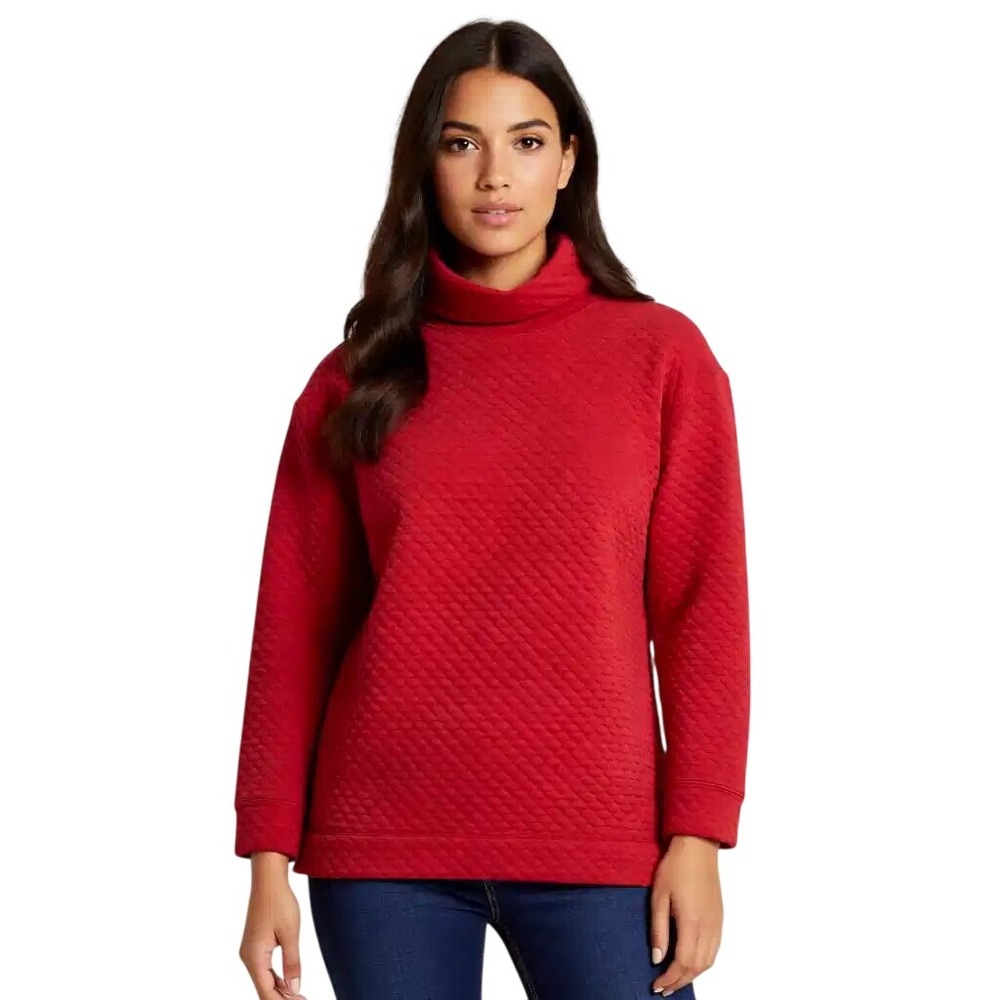 Coldwater Creek Quilted Mock Neck Sweatshirt Pullover Red‎ PS